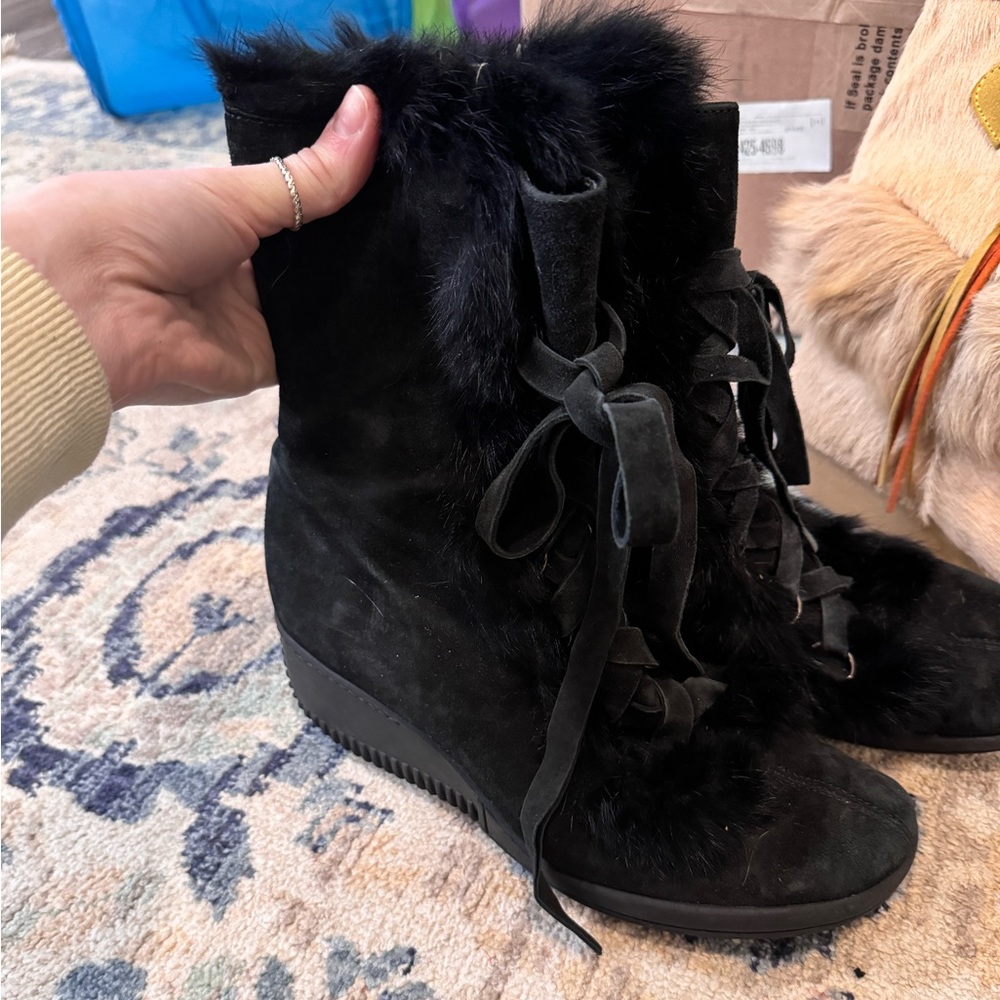 Black Suede and Fur Boots